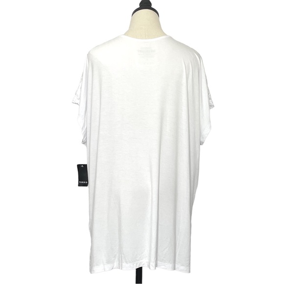 Torrid Super Soft Knits T-Shirt Dolman SS Sleeve White with Lace Size 2 = 2X - Picture 7 of 11